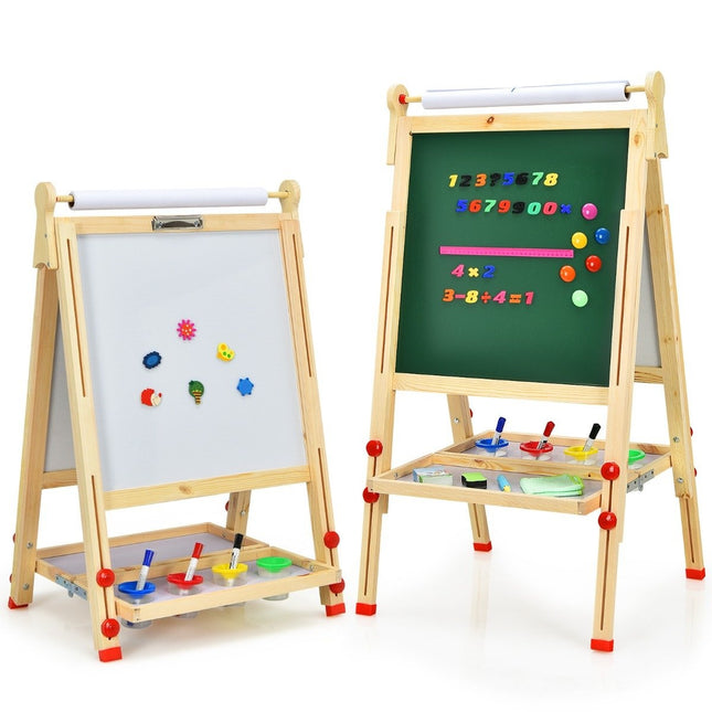 3-in-1-Staffelei aus Holz für Kinder, doppelseitig, mit Whiteboard, Kreidetafel und Zeichenpapier