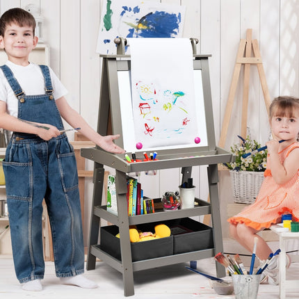 Chevalet pour enfants 3 en 1, tableau blanc double face, tableau noir et papier à dessin pour tout-petits, gris