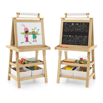 Chevalet pour enfants 3 en 1, tableau blanc, tableau noir et papier à dessin double face, naturel