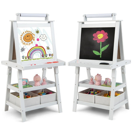 Chevalet pour enfants 3 en 1, tableau blanc, tableau noir et papier à dessin double face, blanc