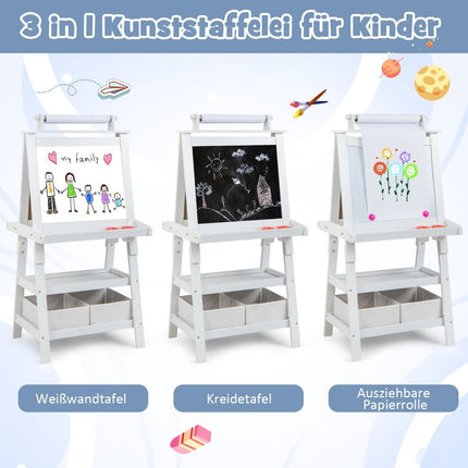 Chevalet pour enfants 3 en 1, tableau blanc, tableau noir et papier à dessin double face, blanc