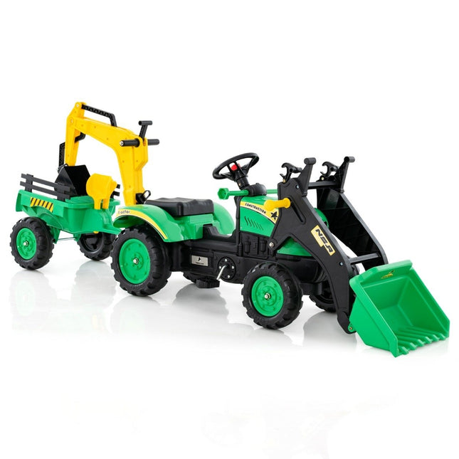 Bulldozer excavateur autoporté 3 en 1 pour enfant avec 6 roues 178 x 42 x 60 cm Vert