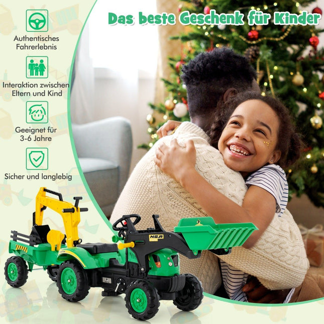 Bulldozer excavateur autoporté 3 en 1 pour enfant avec 6 roues 178 x 42 x 60 cm Vert