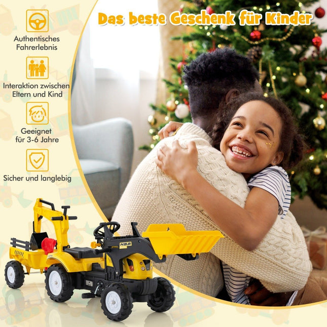 Bulldozer Excavateur Porteur Enfant 3 en 1 avec 6 Roues 178 x 42 x 60 cm Jaune