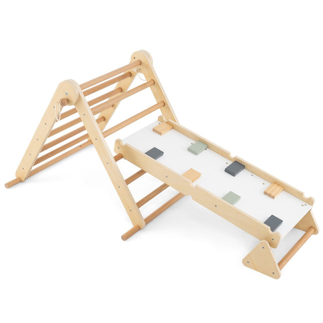 Structure d'escalade 3 en 1 : triangle, échelle et bascule, pliable en bois