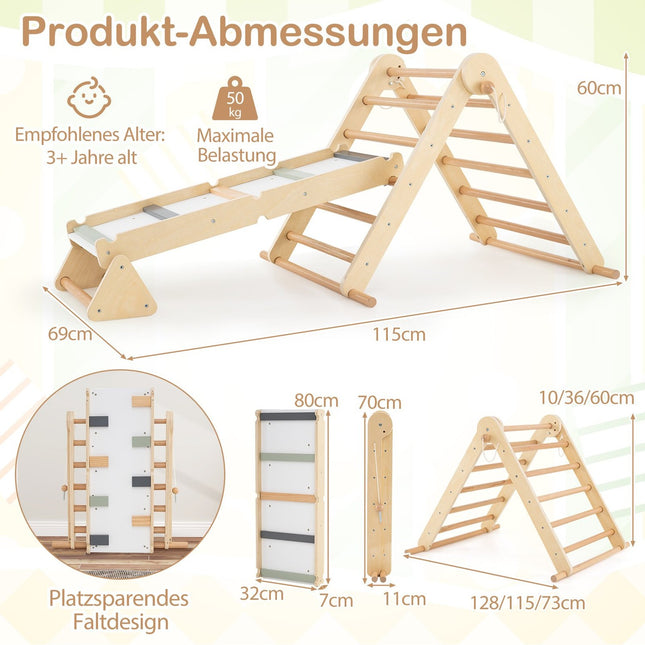 Structure d'escalade 3 en 1 : triangle, échelle et bascule, pliable en bois