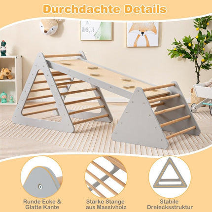 Ensemble de jouets d'escalade 3 en 1 pour tout-petits, triangle d'escalade, échelle et toboggan, cadre d'escalade gris