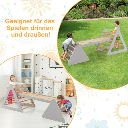 Ensemble de jouets d'escalade 3 en 1 pour tout-petits, triangle d'escalade, échelle et toboggan, cadre d'escalade gris