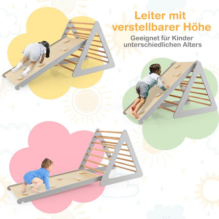 Ensemble de jouets d'escalade 3 en 1 pour tout-petits, triangle d'escalade, échelle et toboggan, cadre d'escalade gris