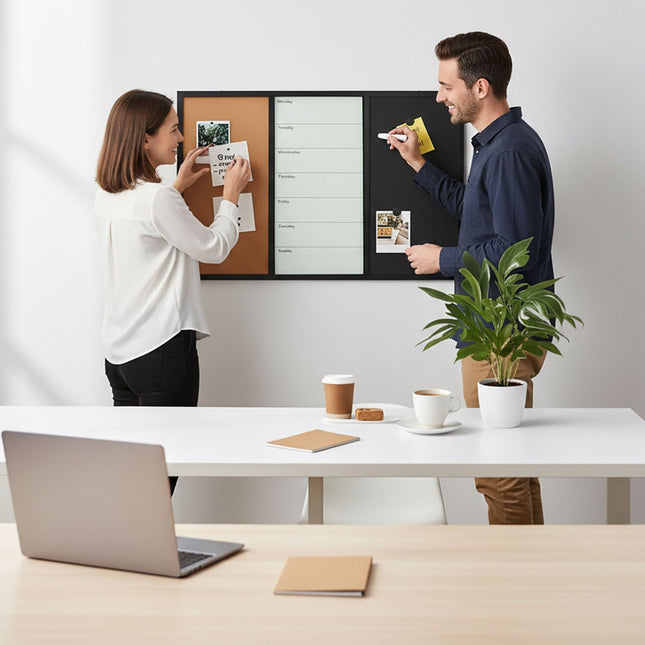 3-in-1-Kombinationstafel mit Whiteboard, Kork und Planer