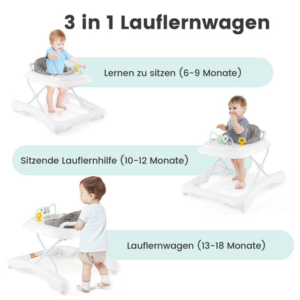 3-in-1 faltbarer Babywalker mit verstellbarer Höhe, Grau