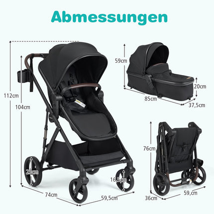 3-in-1 faltbarer Kinderwagen mit umsetzbarem Sitz & Liegefunktion