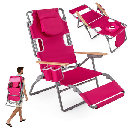 Chaise de plage pliante 3 en 1 avec repose-pieds et coussin