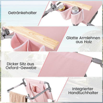 3-in-1 faltbarer Strandstuhl mit Fußstütze und Kissen