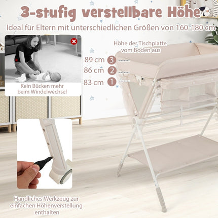 3 in 1 Wickeltisch klappbar mit Rollen &amp; Abfalleimer Mobiler Wickeltisch Wickelstation Beige
