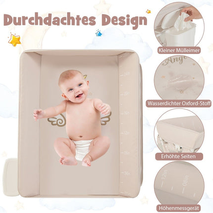 3 in 1 Wickeltisch klappbar mit Rollen &amp; Abfalleimer Mobiler Wickeltisch Wickelstation Beige