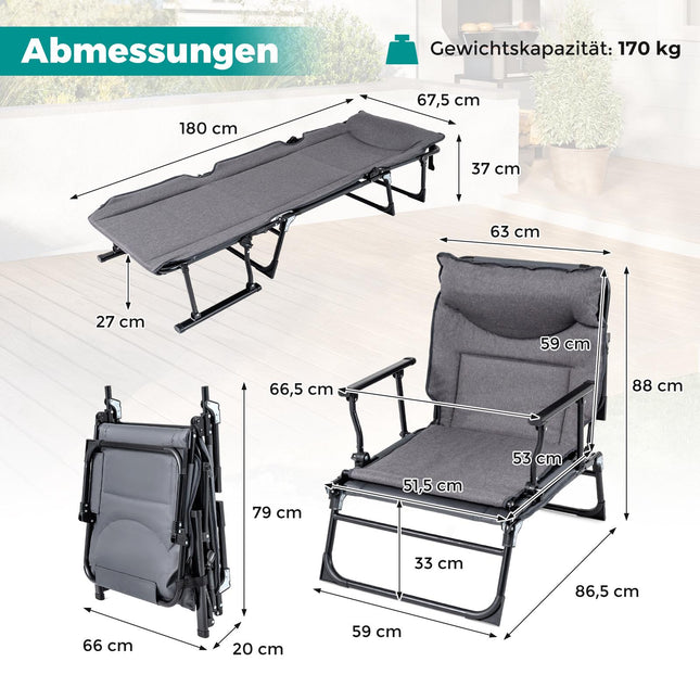 Bain de soleil pliable 3 en 1 avec dossier réglable