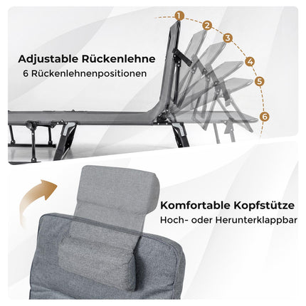 Bain de soleil pliable 3 en 1 avec dossier et appui-tête réglables