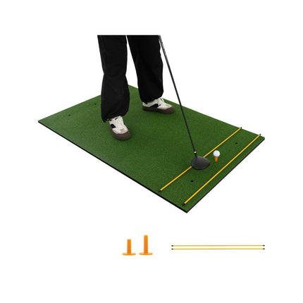 Tapis de frappe de golf 3 en 1 avec gazon artificiel, 2 tees de golf, 2 tiges d'alignement et 6 trous de tee pré-percés, 60" x 47"