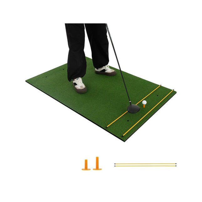 Tapis de frappe de golf 3 en 1 avec gazon artificiel, 2 tees de golf, 2 tiges d'alignement et 6 trous de tee pré-percés, 60" x 47"