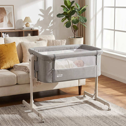 Lit bébé 3 en 1 à hauteur réglable avec roulettes - Gris