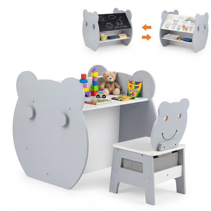 3-in-1 Kinder Maltisch mit Stauraum und Bärenstuhl