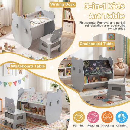 3-in-1 Kinder Maltisch mit Stauraum und Bärenstuhl