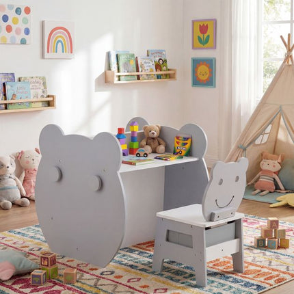 3-in-1 Kinder Maltisch mit Stauraum und Bärenstuhl