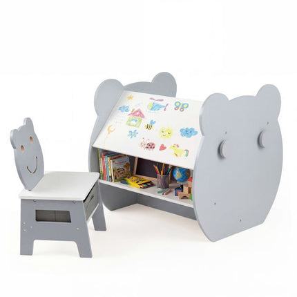 3-in-1 Kinder Maltisch mit Stauraum und Bärenstuhl
