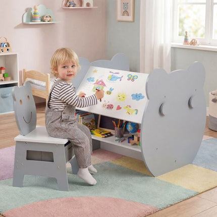 3-in-1 Kinder Maltisch mit Stauraum und Bärenstuhl