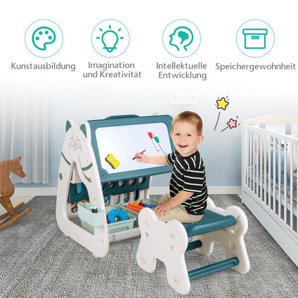 Chevalet 3 en 1 pour enfants avec tabouret, tableau double face et rangement
