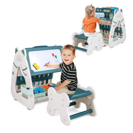 Chevalet 3 en 1 pour enfants avec tabouret, tableau double face et rangement