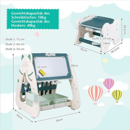 Chevalet 3 en 1 pour enfants avec tabouret, tableau double face et rangement