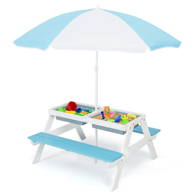 Table d'activités d'extérieur 3 en 1 pour enfants avec parasol