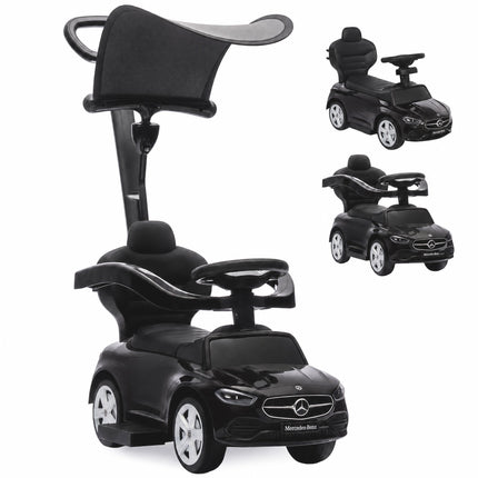 Voiture électrique 3 en 1 pour enfants avec poignée, noire, modèle Mercedes