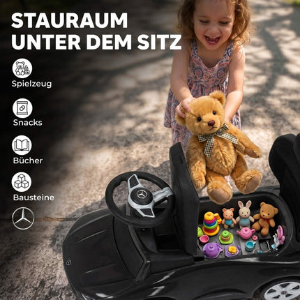 Voiture électrique 3 en 1 pour enfants avec poignée, noire, modèle Mercedes