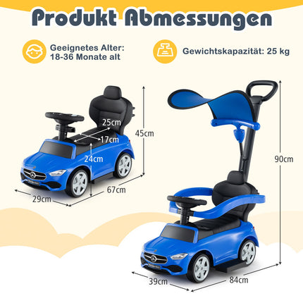 3-in-1 Kinder-Rutschauto mit Schubstange – Blau