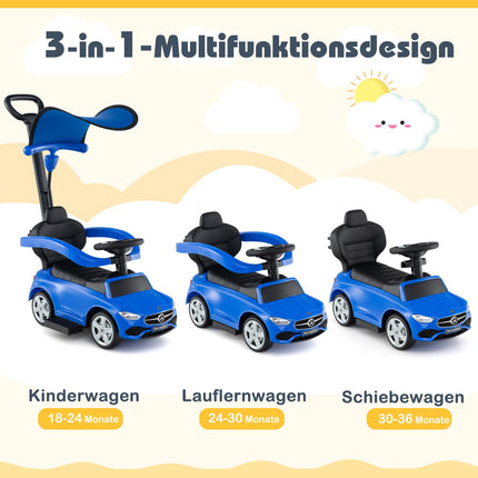 3-in-1 Kinder-Rutschauto mit Schubstange – Blau