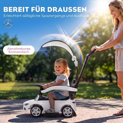 3-in-1 Kinder-Elektroauto mit Schiebegriff, Weiß