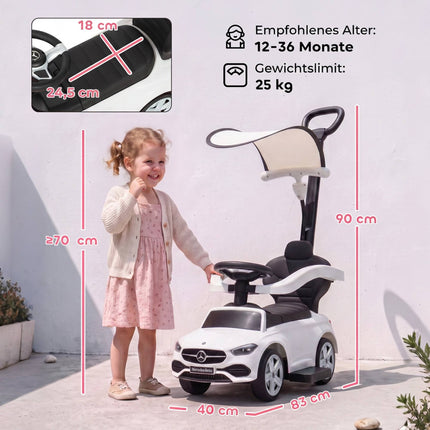 3-in-1 Kinder-Elektroauto mit Schiebegriff, Weiß