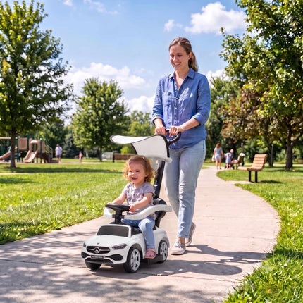 3-in-1 Kinder-Elektroauto mit Schiebegriff, Weiß