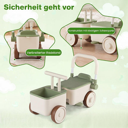 3-in-1 Kinder-Schiebeauto mit Aufbewahrungskorb, Grün
