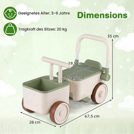 3-in-1 Kinder-Schiebeauto mit Aufbewahrungskorb, Grün