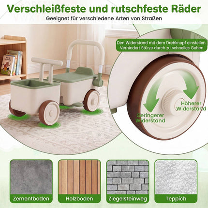 3-in-1 Kinder-Schiebeauto mit Aufbewahrungskorb, Grün