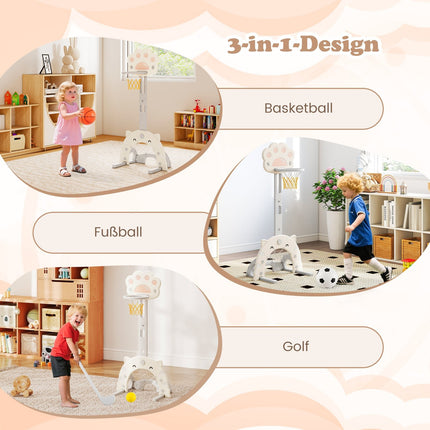 Centre sportif 3 en 1 pour enfants : basketball, football, golf