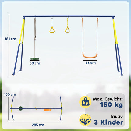 3-in-1 Kinderschaukel-Set, Stahlrahmen, 150 kg Tragkraft