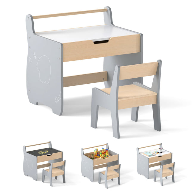 3-in-1 Kindertisch-Set mit wendbarer Tischplatte & Aufbewahrungsfach