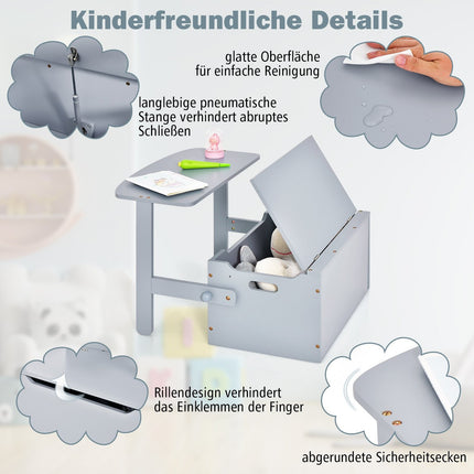 Ensemble de table 3 en 1 pour enfants avec rangement, bois, gris