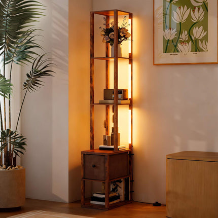 Lampadaire LED 3 en 1 avec étagères et interrupteur au pied