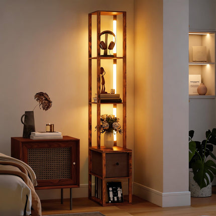 Lampadaire LED 3 en 1 avec étagères et interrupteur au pied